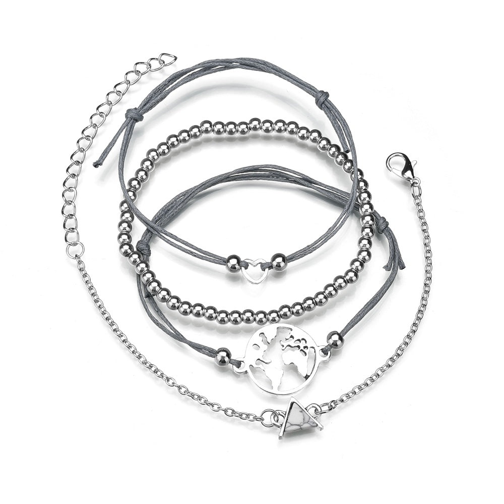 14K White Gold Tone White Marble Triangular Bracelet Set