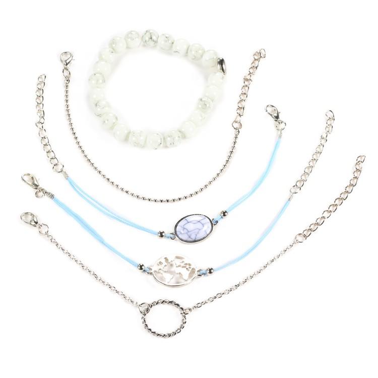 White Marble Filligree Strectch 5 Piece Bracelet