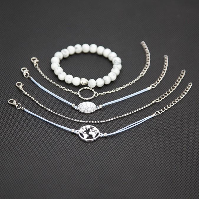 White Marble Filligree Strectch 5 Piece Bracelet