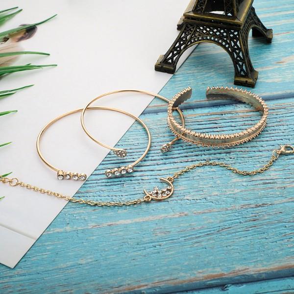 White Crystal Celestial 4 PC Bangle Set in Goldtone ITALY Design