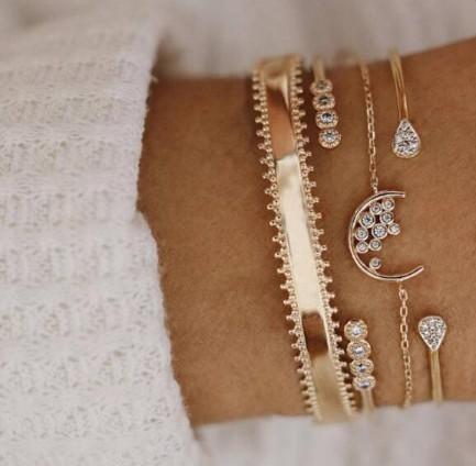 White Crystal Celestial 4 PC Bangle Set in Goldtone ITALY Design