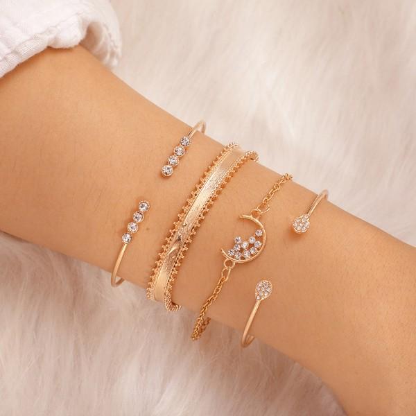 White Crystal Celestial 4 PC Bangle Set in Goldtone ITALY Design