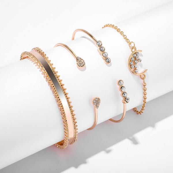 White Crystal Celestial 4 PC Bangle Set in Goldtone ITALY Design