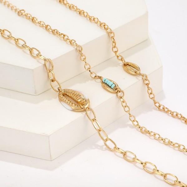 Turquoise Sea-Shell 3 Piece Bracelet Set in Goldtone