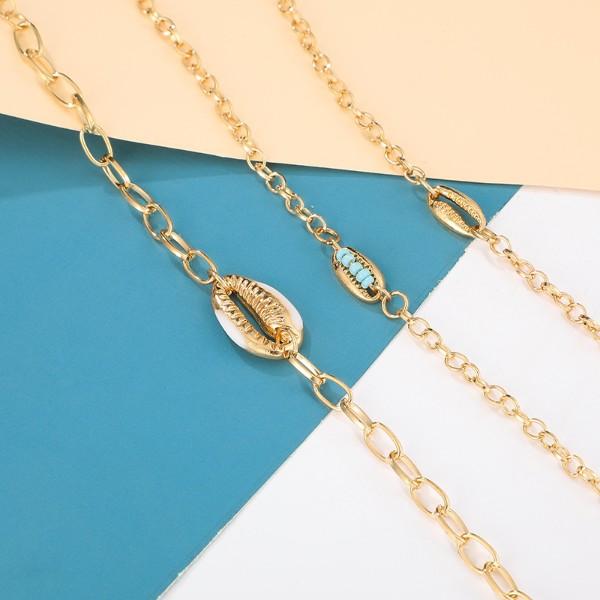 Turquoise Sea-Shell 3 Piece Bracelet Set in Goldtone