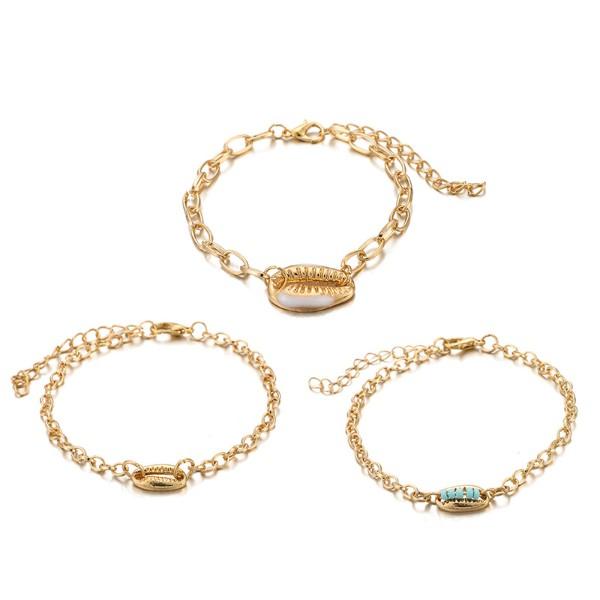 Turquoise Sea-Shell 3 Piece Bracelet Set in Goldtone