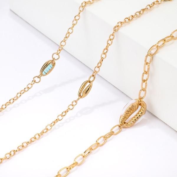 Turquoise Sea-Shell 3 Piece Bracelet Set in Goldtone