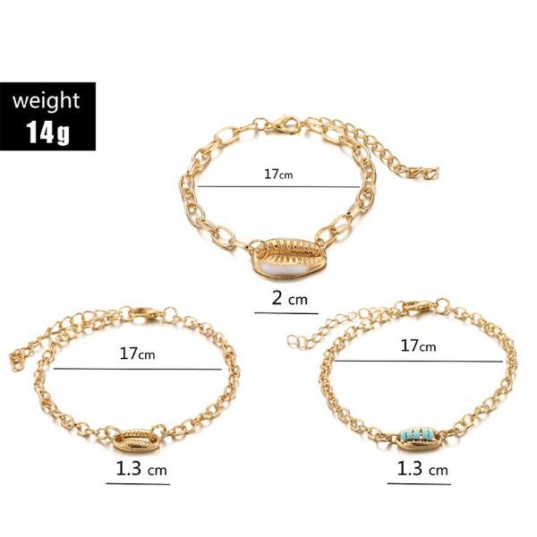 Turquoise Sea-Shell 3 Piece Bracelet Set in Goldtone