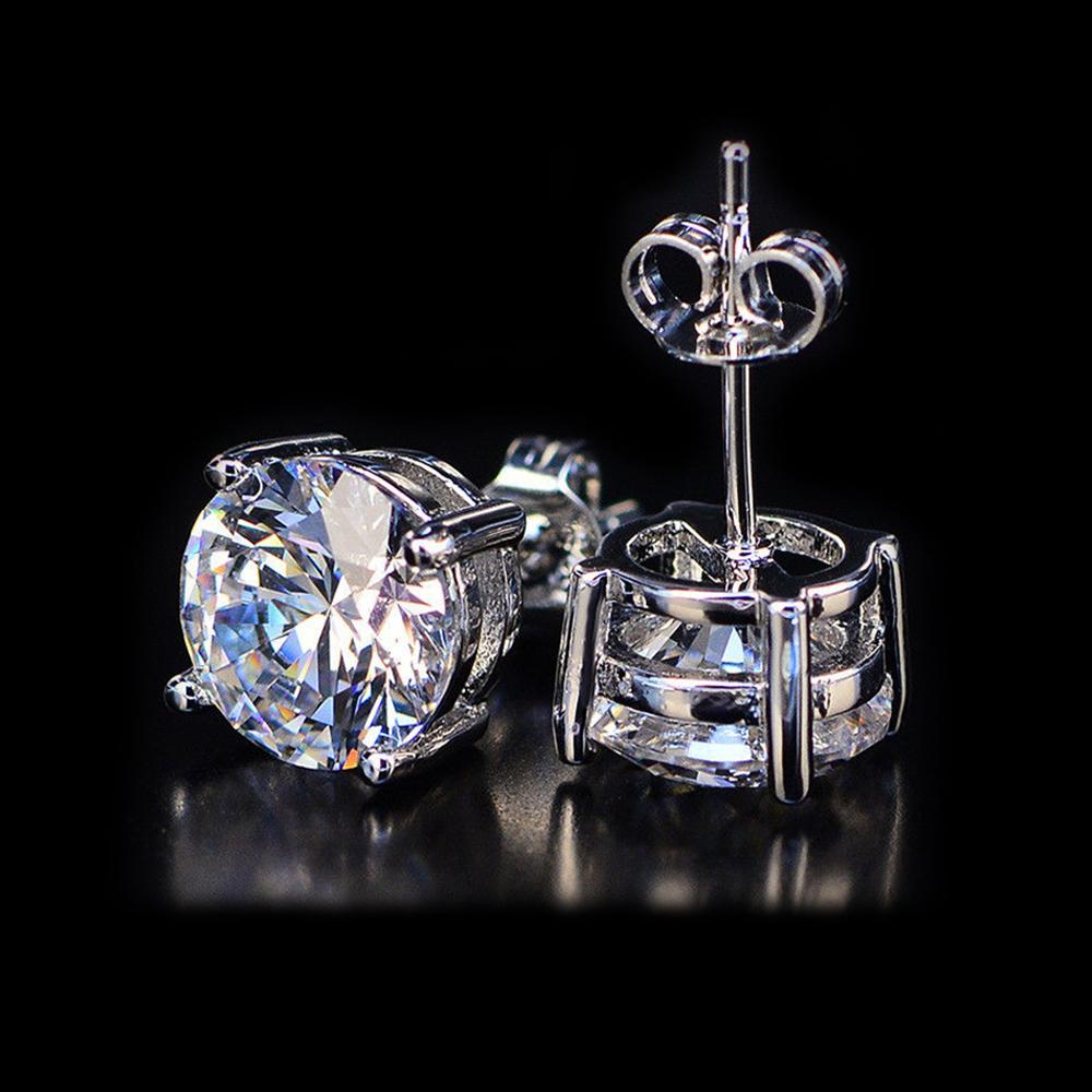 White Topaz Crystal 6mm Stud Earring 14K White Gold Plated - 1.00 CT