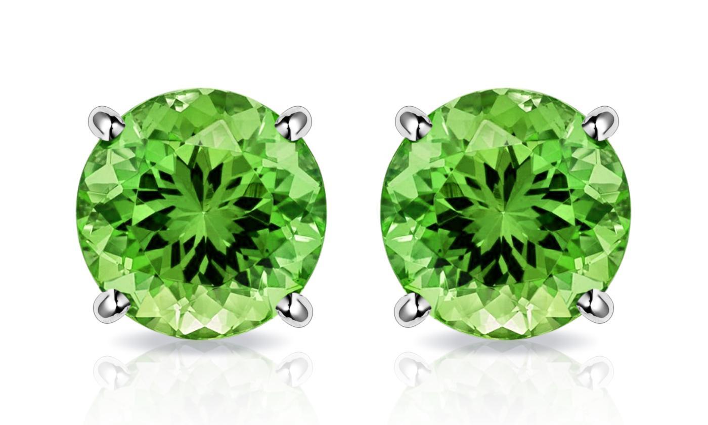 Peridot Created Crystal 6mm Stud Earring 14K White Gold Plated - 1.00 CT