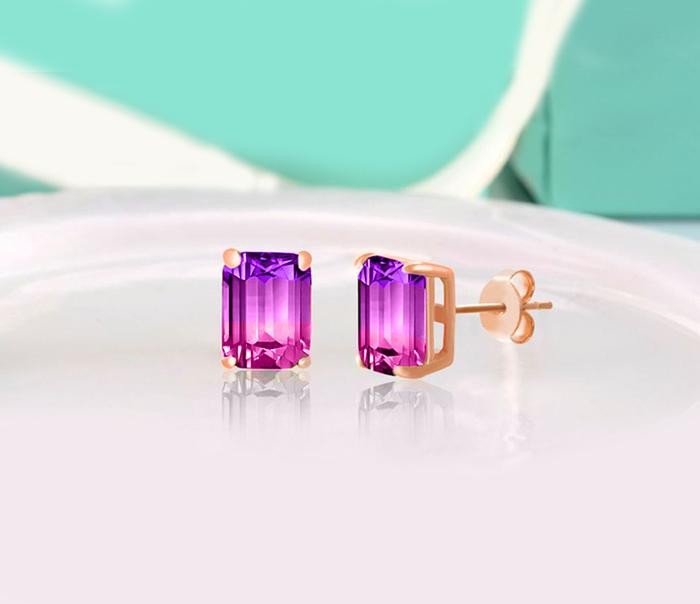 5.00 Ctw Emerald Cut Pink/Amethyst Stud Earringsin Rosegoldtone, Earring, Riakoob Jewelry, Riakoob Jewelry jewelryjewelry deals, swarovski crystal jewelry, groupon jewelry,, jewelry for mom,