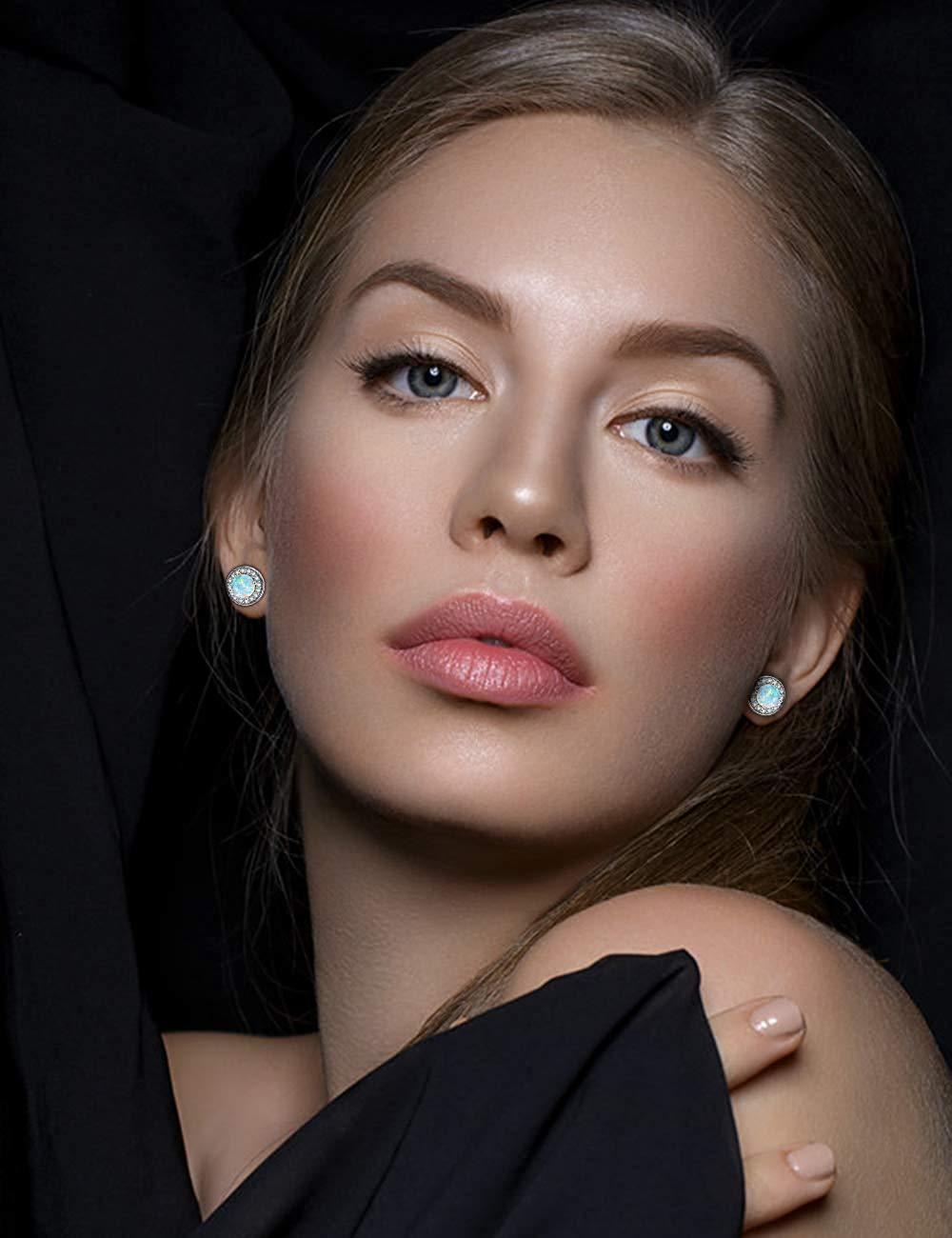 Sleek Simple Minamilisitc Opal Button Studs in 14K White Gold Tone