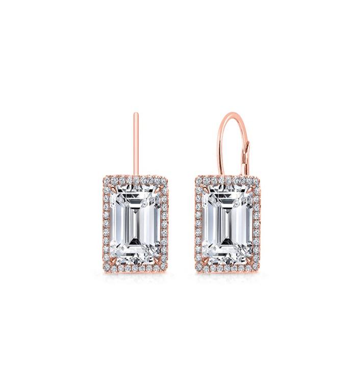 Emerald Cut Elements Leverback Earrings in 14K Rose Gold Tone