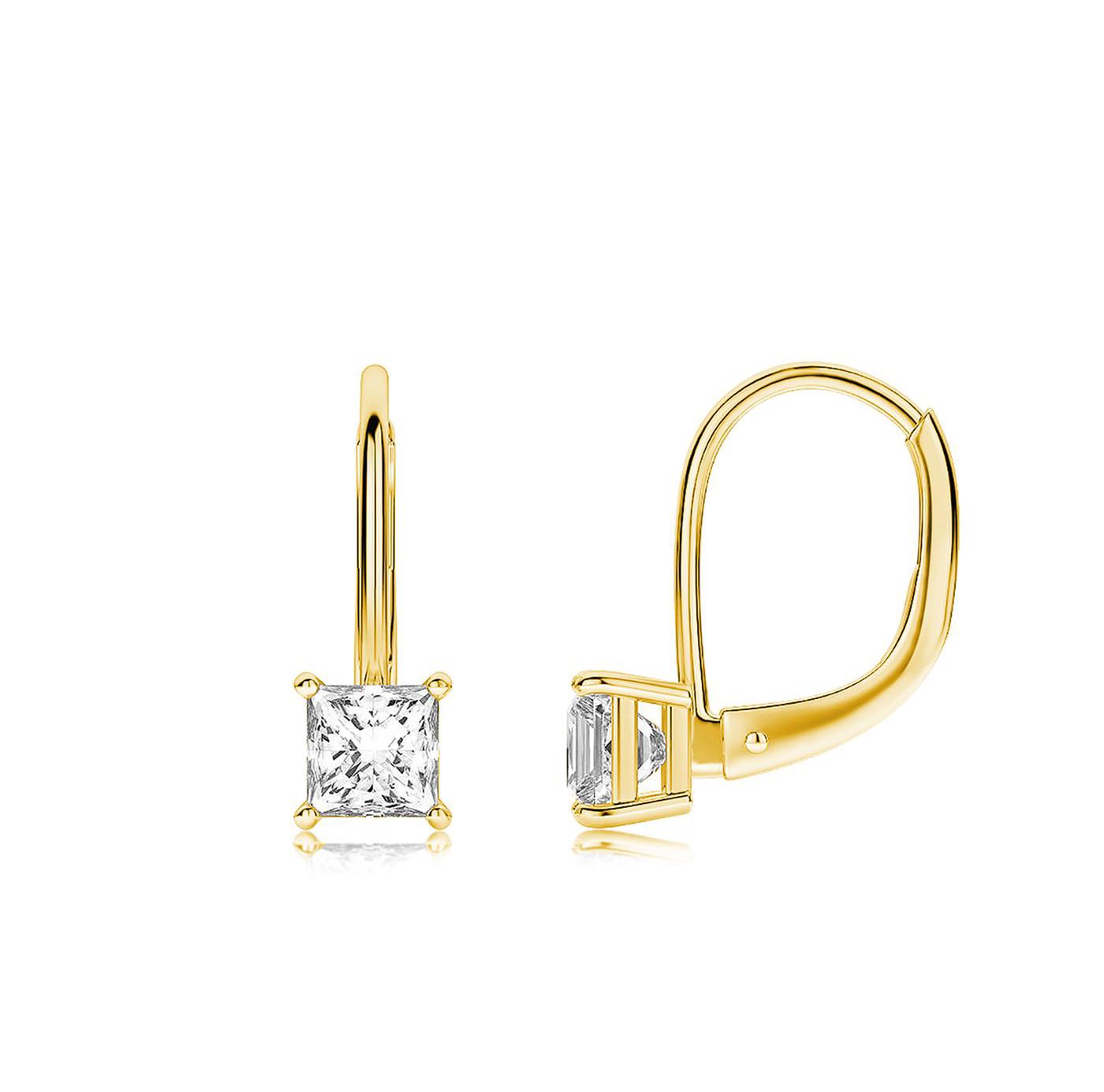 Princess Cut Elements Simple Leverback Earrings in Goldtone