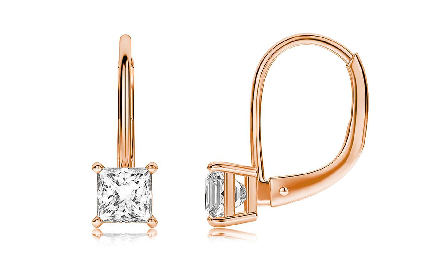 Diamond Princess Cut Leverback Earringin Rosegoldtone, Earring, Riakoob Jewelry, Riakoob Jewelry jewelryjewelry deals, swarovski crystal jewelry, groupon jewelry,, jewelry for mom,