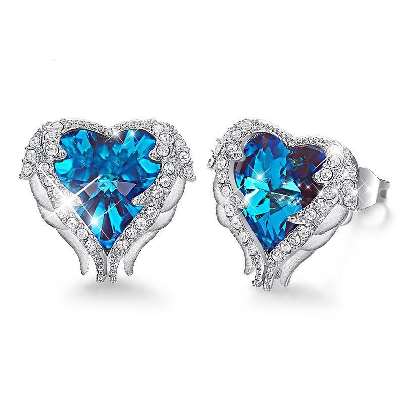 Wings of an Angel Heart Blue Topaz Necklace and Earring Set ITALY Design