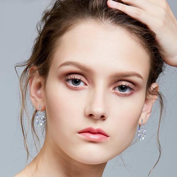 Aurora Borealis Dangling Cluster Grapevine Earrings in 14K White Gold