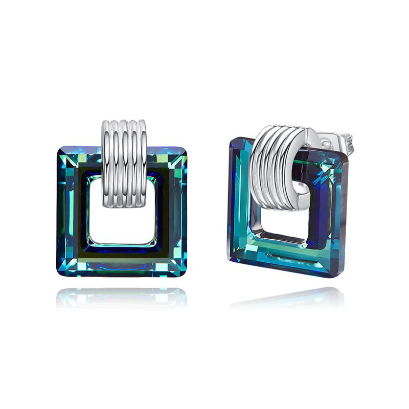 Квадратные гвоздики Aruba Blue Cubic Zirconia в родиевом тоне