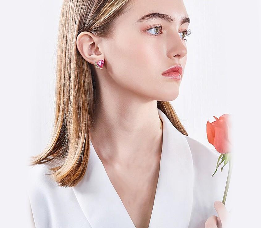 Pink Elements Heart Shaped Pav'e Studs in 14K Rose Gold Tone