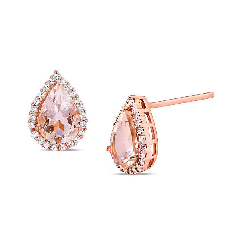1.00 CT Morganite Pear Cut Stud Earring in Rosegoldtone ITALY Design
