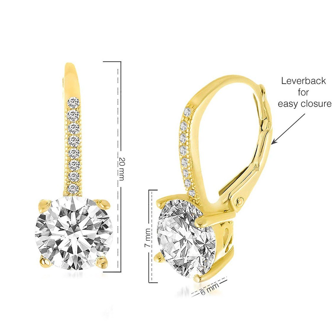 Asscher Cut Elements Pav'e Leverback Earrings in Goldtone