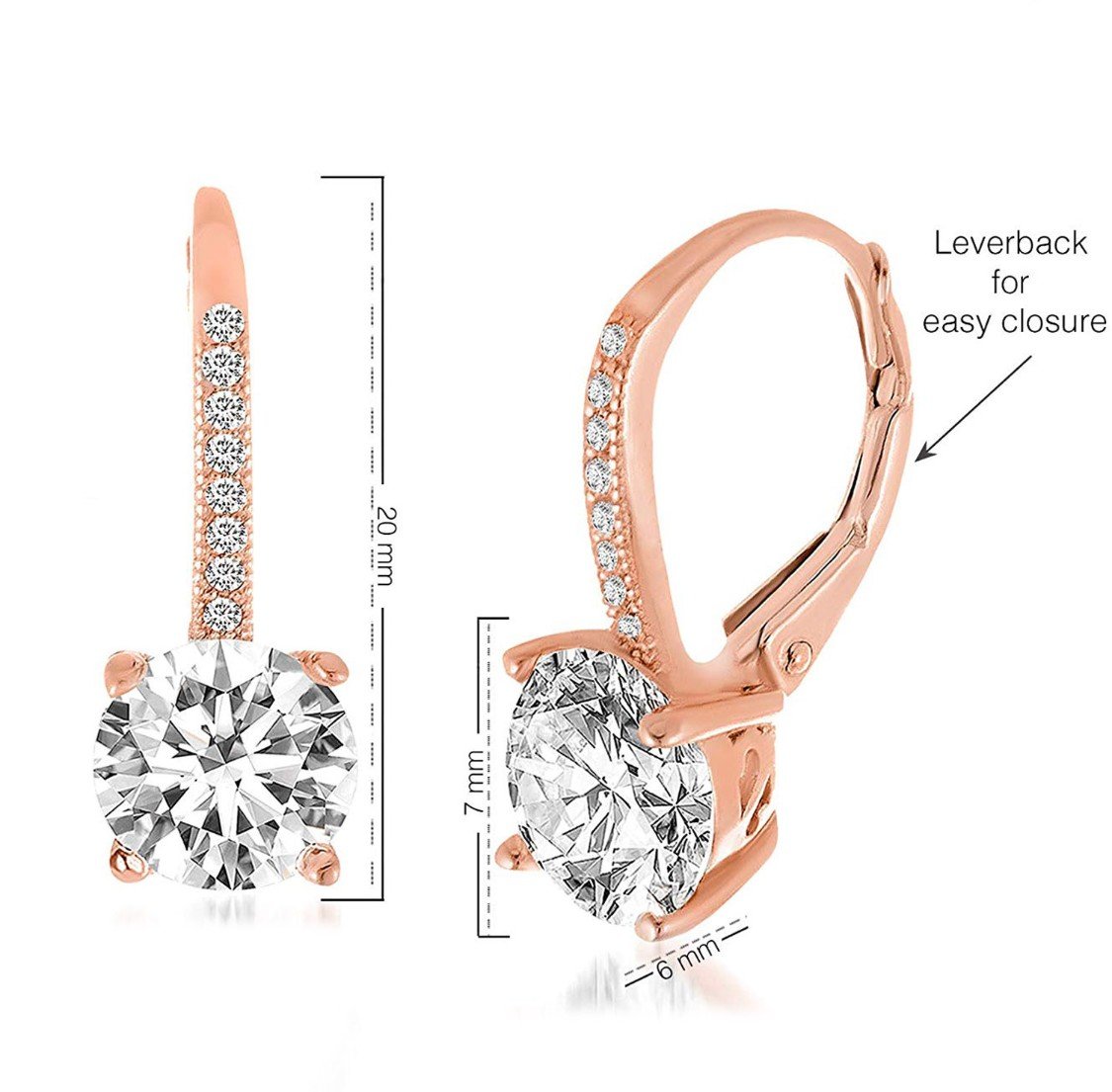 Asscher Cut Elements Pav'e Leverback Earrings in 14K Rose Gold