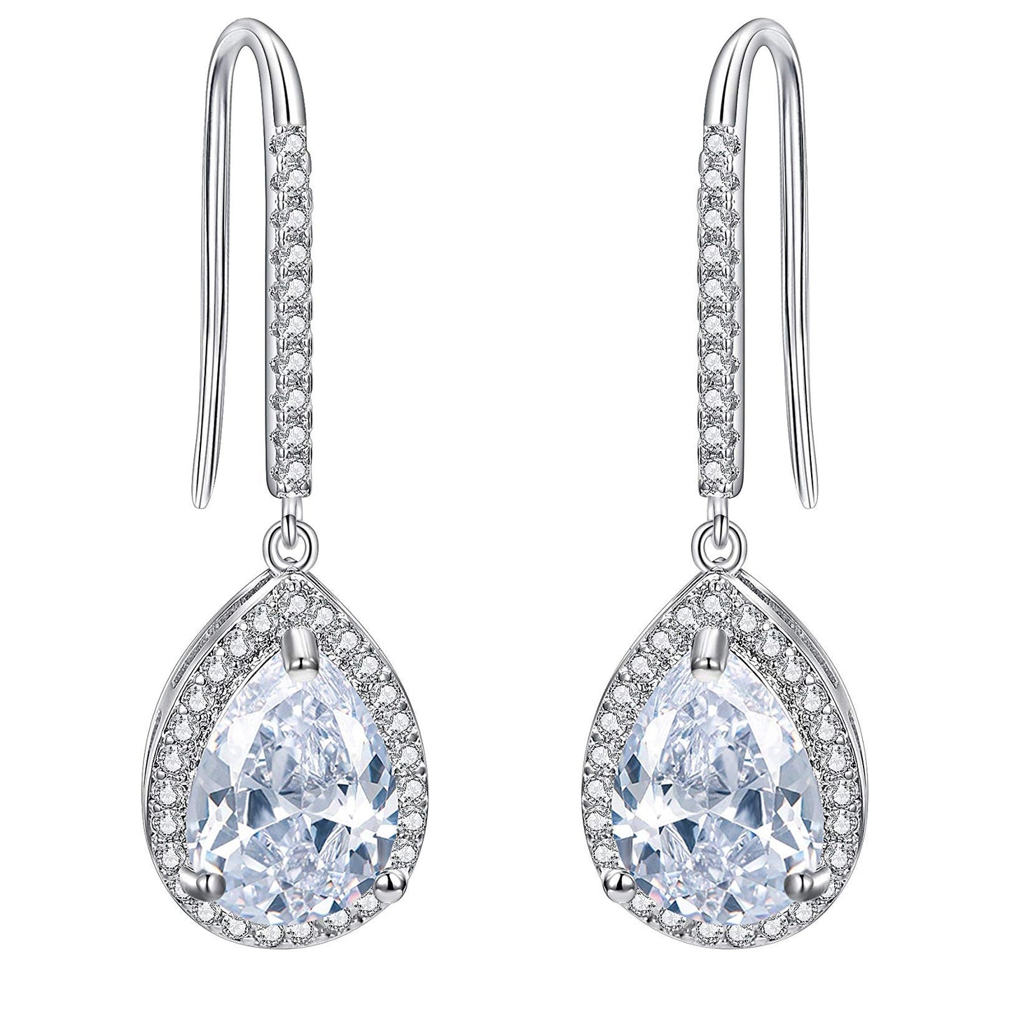 Pear Cut White Crystal Pav'e Linear Dangling Drop Earrings