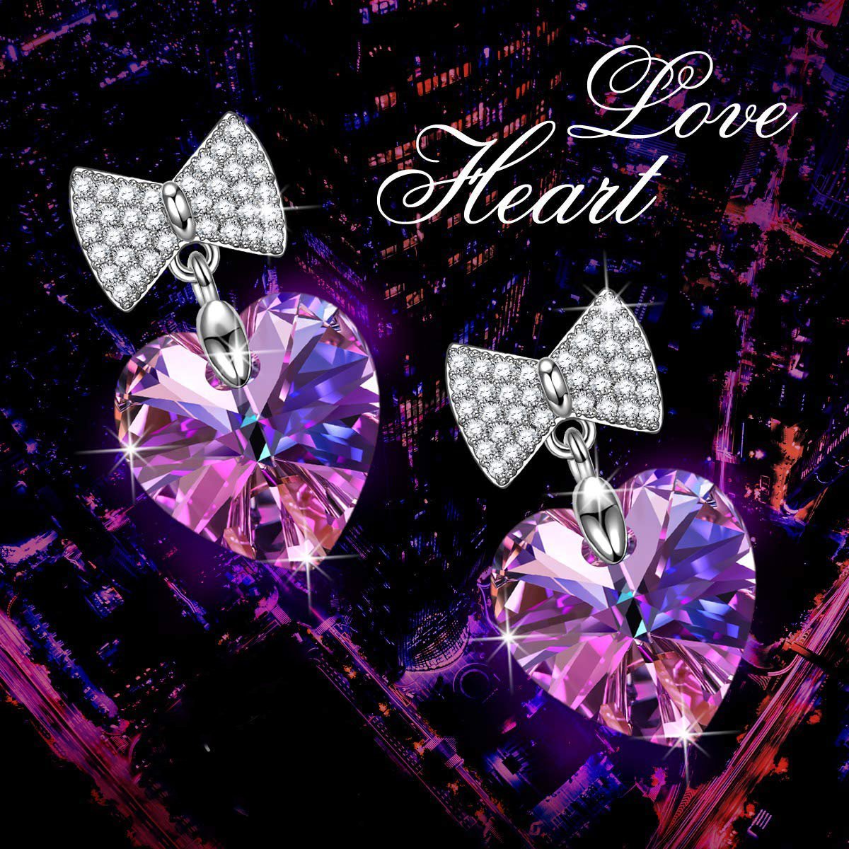 Changing Rainbow Stone Bowtie Heart Drop Earring ITALY Design