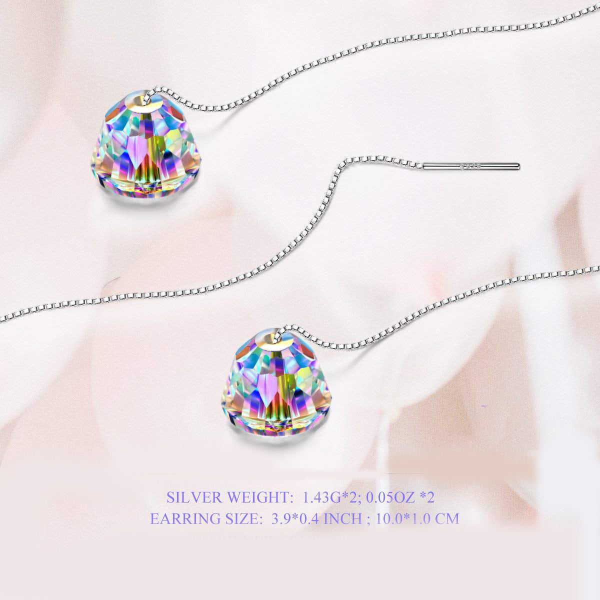Northern Lights Changing Threader Drop Earring in Rhodium Tone