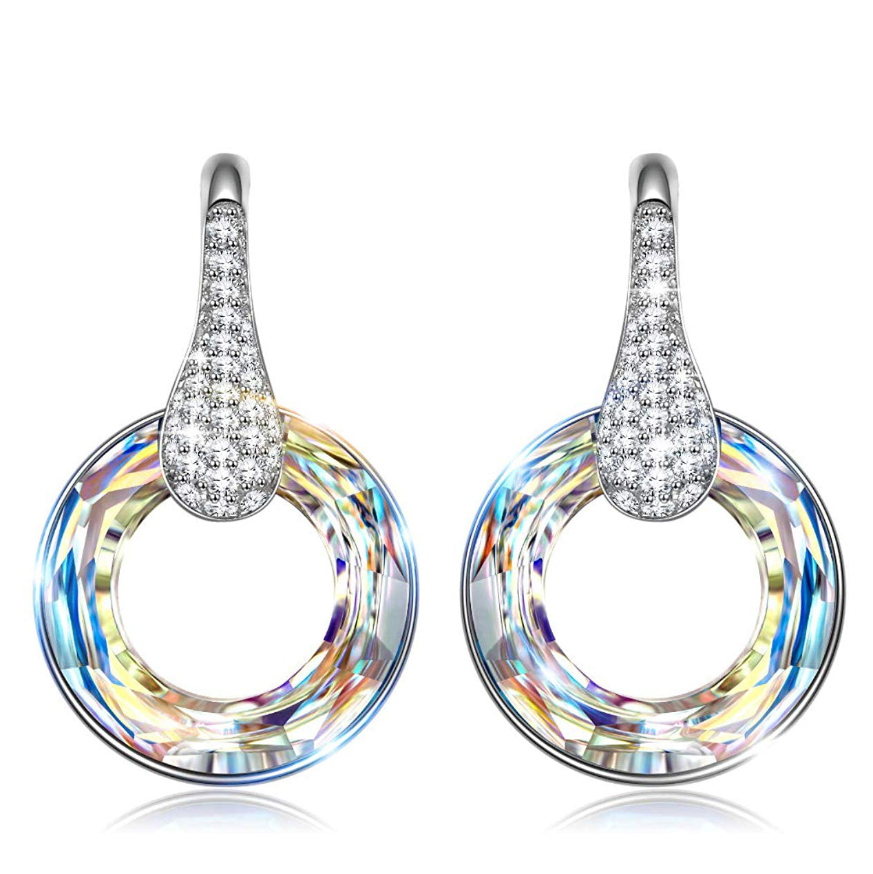 Серьги-подвески Elements Flaming Aurora Borealis Phoenix с круглым камнем в оправе из белого золота 14 карат