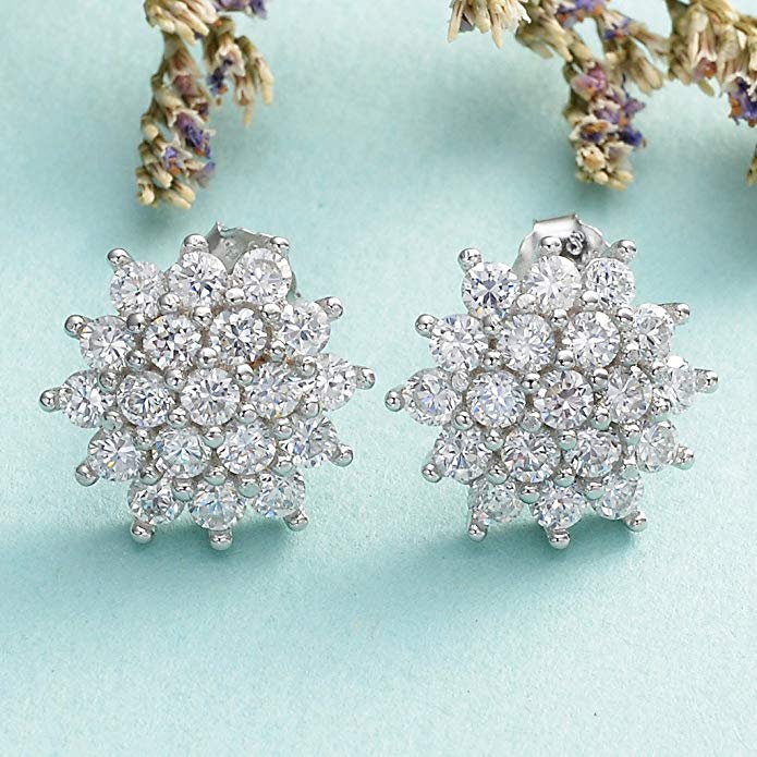 Winter Wonderland Snowflake Stud Earrings in Rhodium Tone