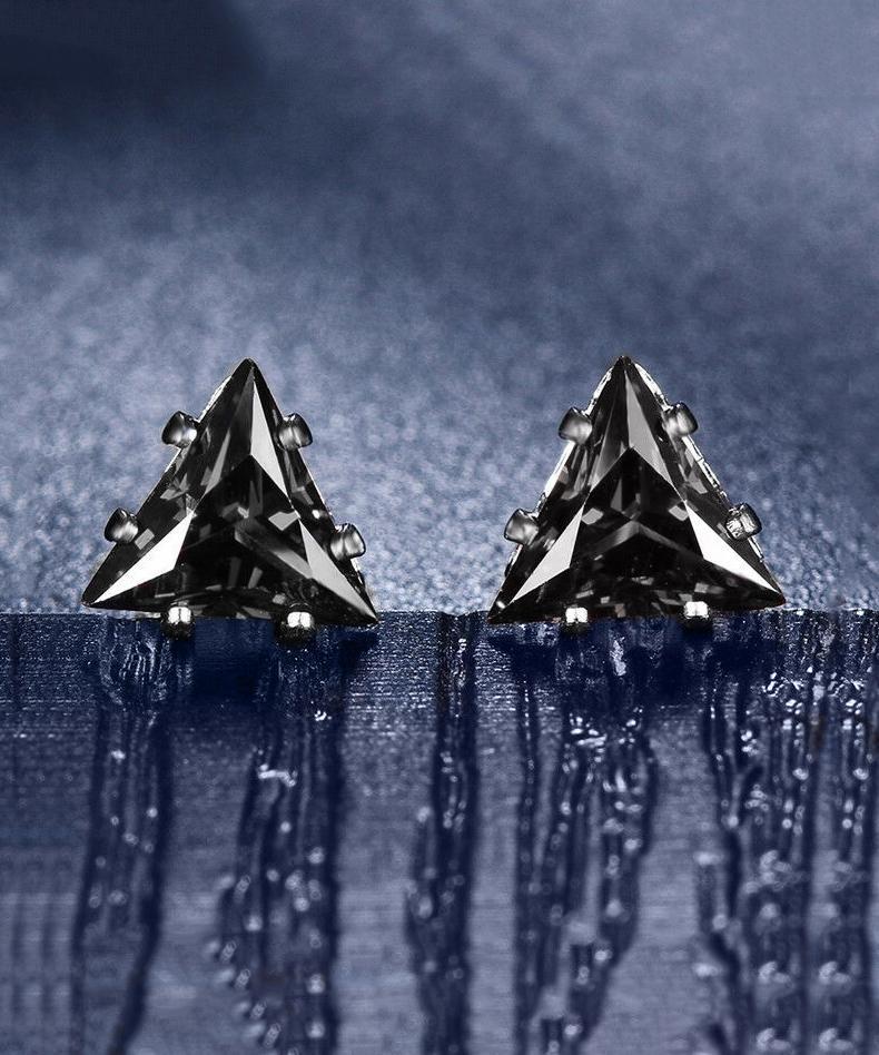 6mm Triangle Stud Earring With Luxe Crystals - Black in Silvertone ITALY Design
