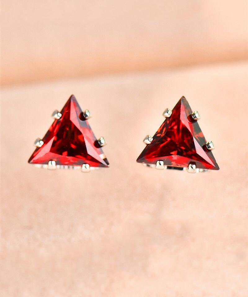 6mm Triangle Stud Earring With Luxe Crystals - Red in Silvertone ITALY Design