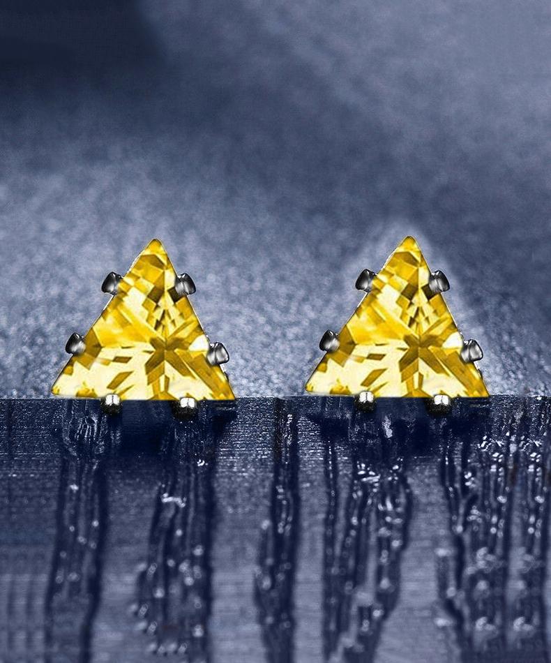 6mm Triangle Stud Earring With Luxe Crystals - Yellow in Silvertone ITALY Design