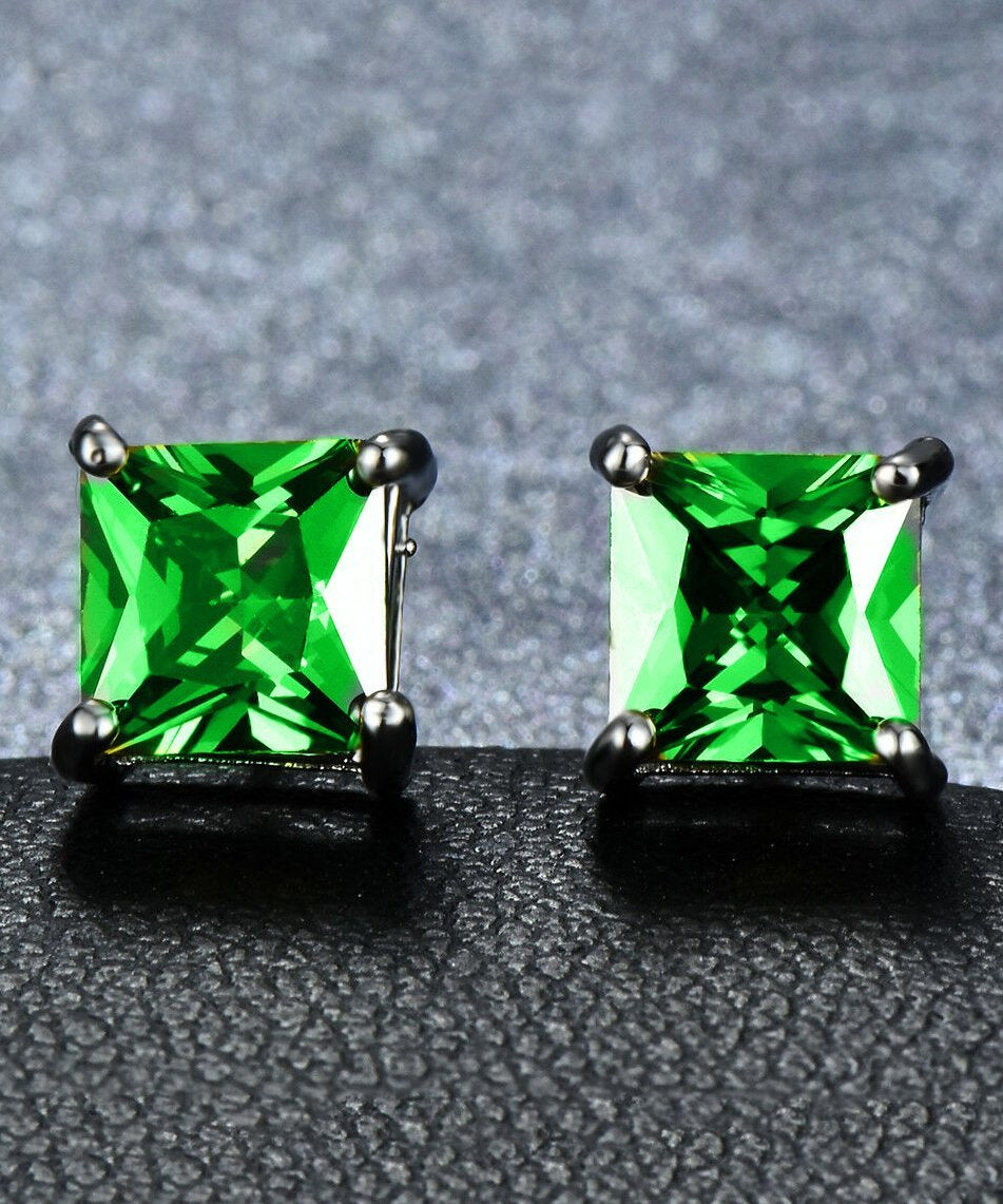 6mm Princess Stud Earring With Luxe Crystals -Green in Silvertone ITALY Design