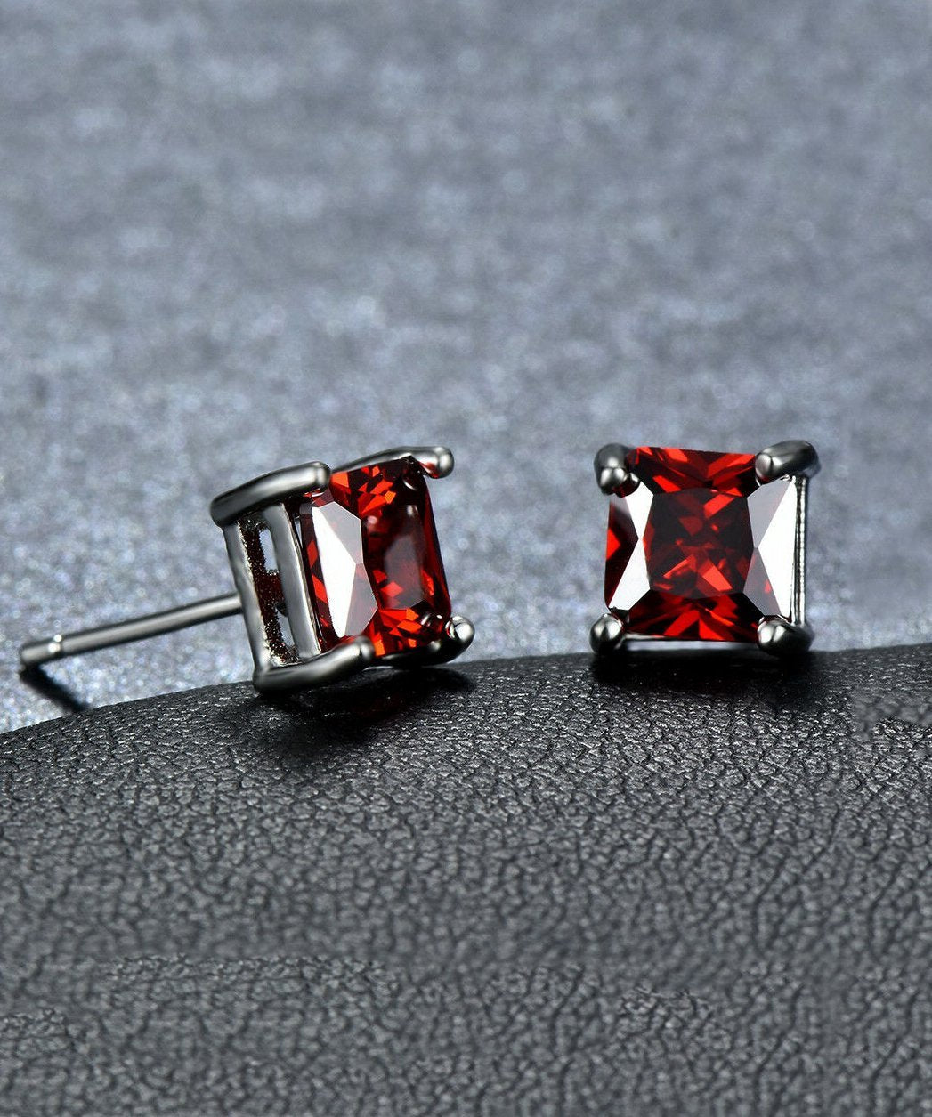 6mm Princess Stud Earring With Luxe Crystals -Red in Silvertone ITALY Design