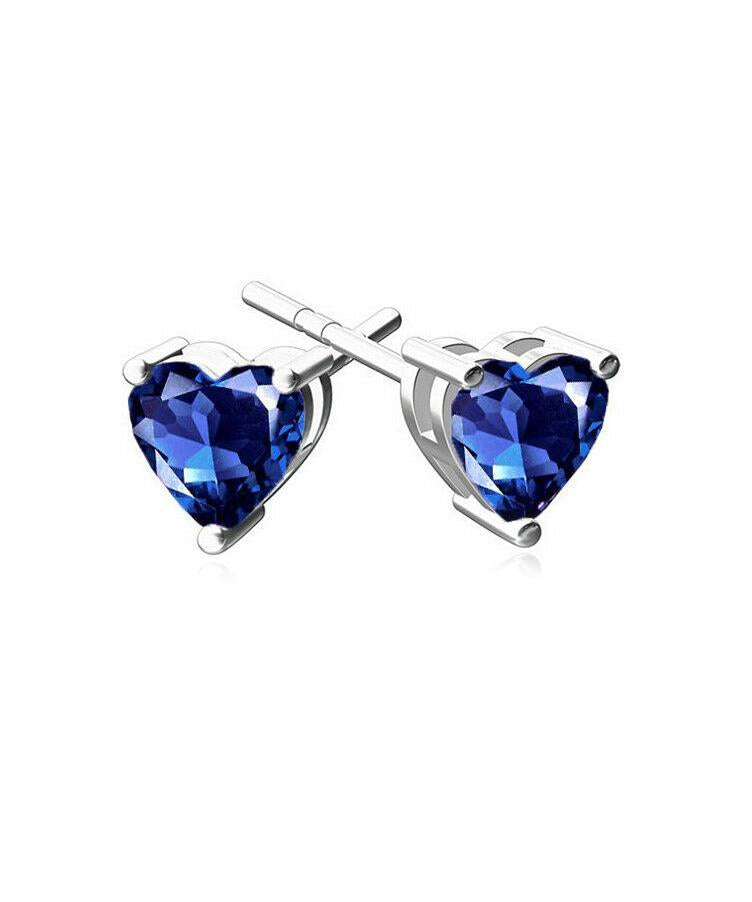 6mm Heart Stud Earring With Luxe Crystals - Blue in Silvertone ITALY Design