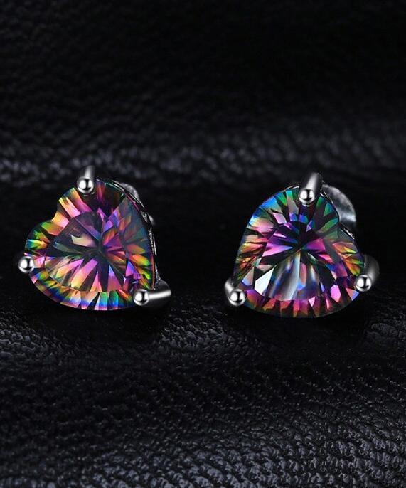 6mm Heart Stud Earring With Luxe Crystals - Mystic in Silvertone ITALY Design