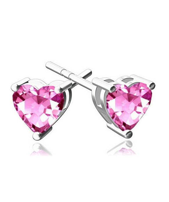 6mm Heart Stud Earring With Luxe Crystals - Pink in Silvertone ITALY Design
