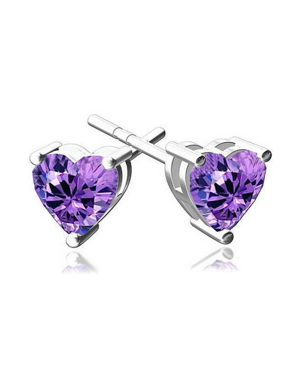 6mm Heart Stud Earring With Luxe Crystals - Purple in Silvertone Plate
