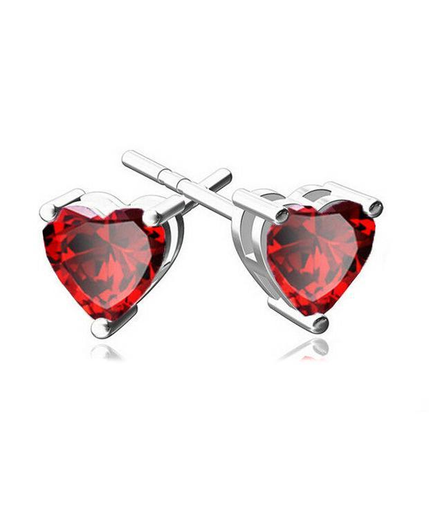 6mm Heart Stud Earring With Luxe Crystals - Red in Silvertone ITALY Design