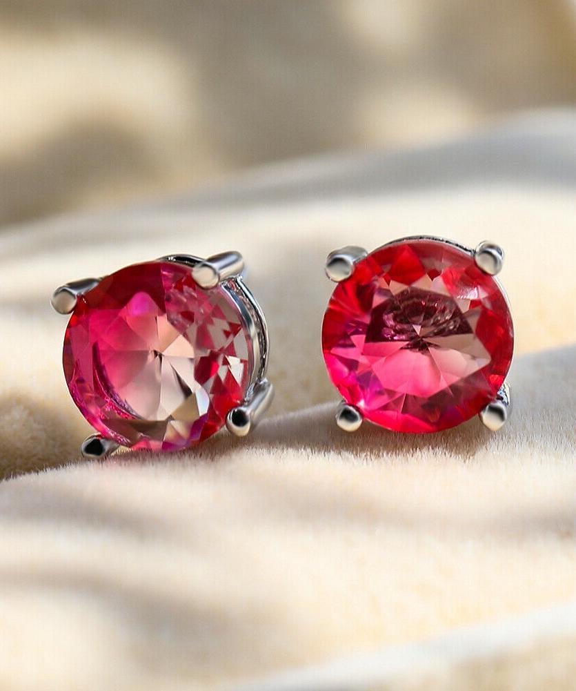 1.25ct Round Cut Pink and Yellow Stud Earrings Bi Color With Crystals in Silvertone ITALY Design