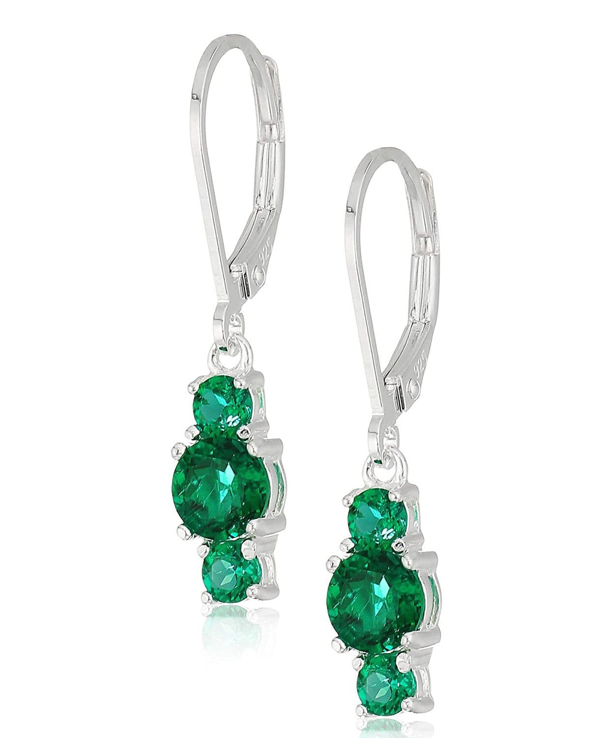 Three Stone Leverback Dangle With Luxe Crystals - Emerald in Silvertone ITALY Design