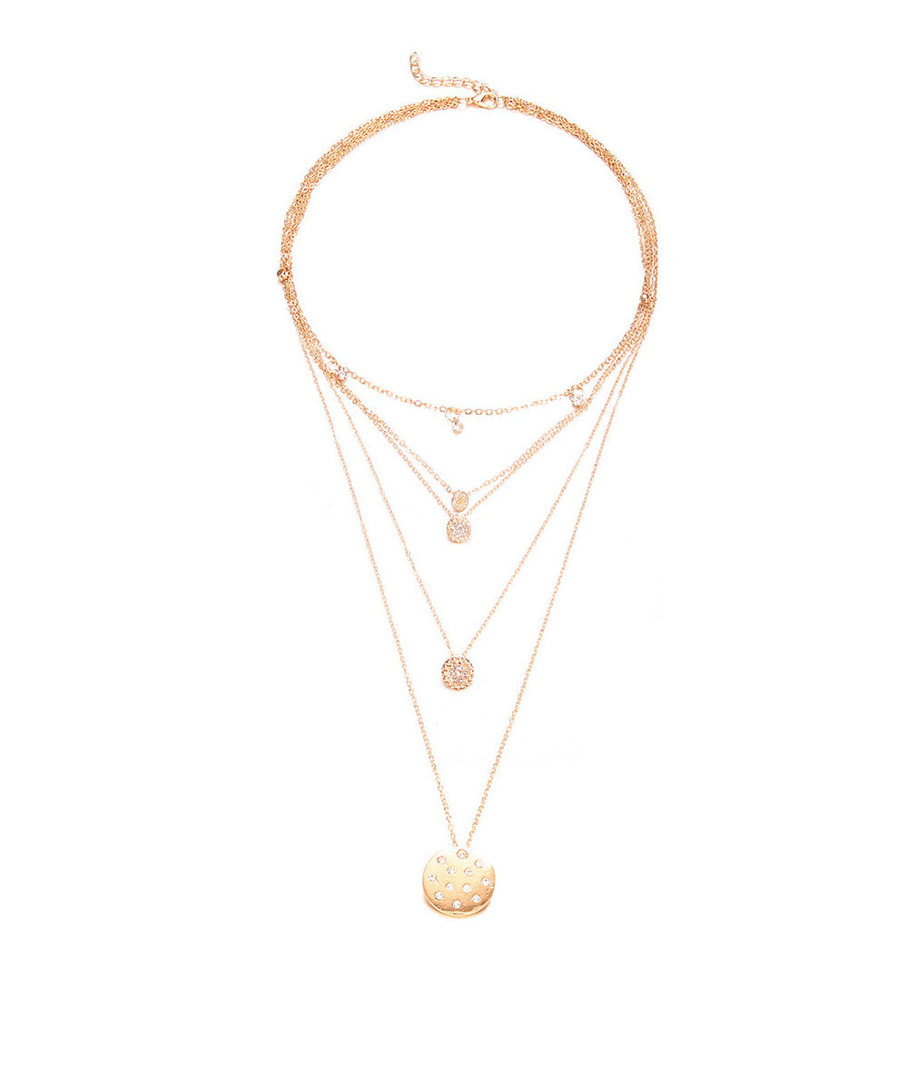 Multi-Layered Crystal Pa've Discs Statement Necklace in Goldtone Tone