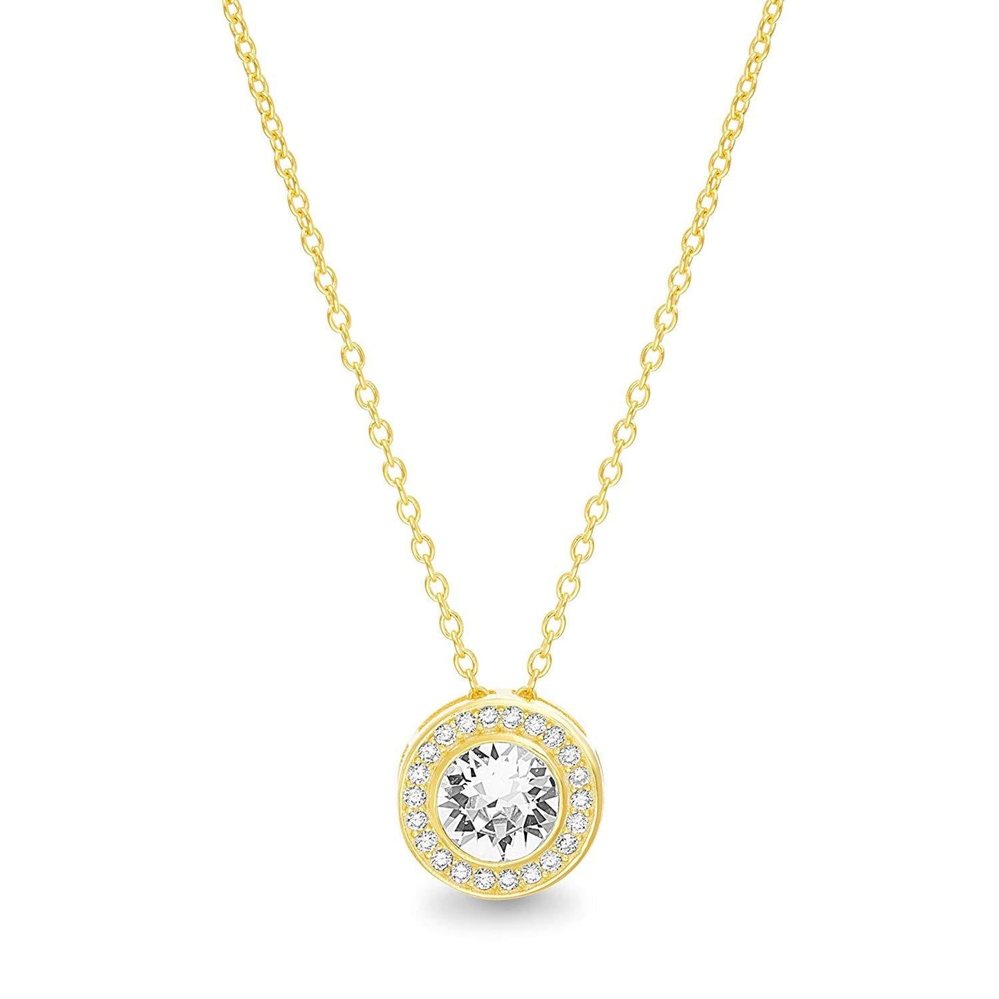 Riakoob Jewelry Round Halo Necklace Made with Crystals in Goldtone