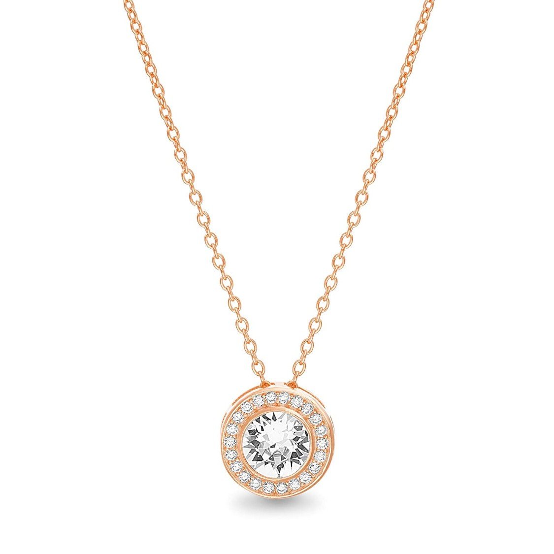Riakoob Jewelry Round Halo Necklace Made with Crystals in Goldtone