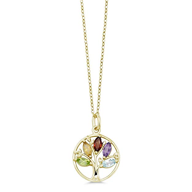 Goldtone Tone Multi Crystal Rainbow Tree of Life Pendant Necklace