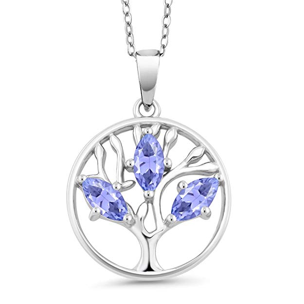 Tree of Life Purple Crystal Circular Pendant Necklace in 14K White Gold Tone