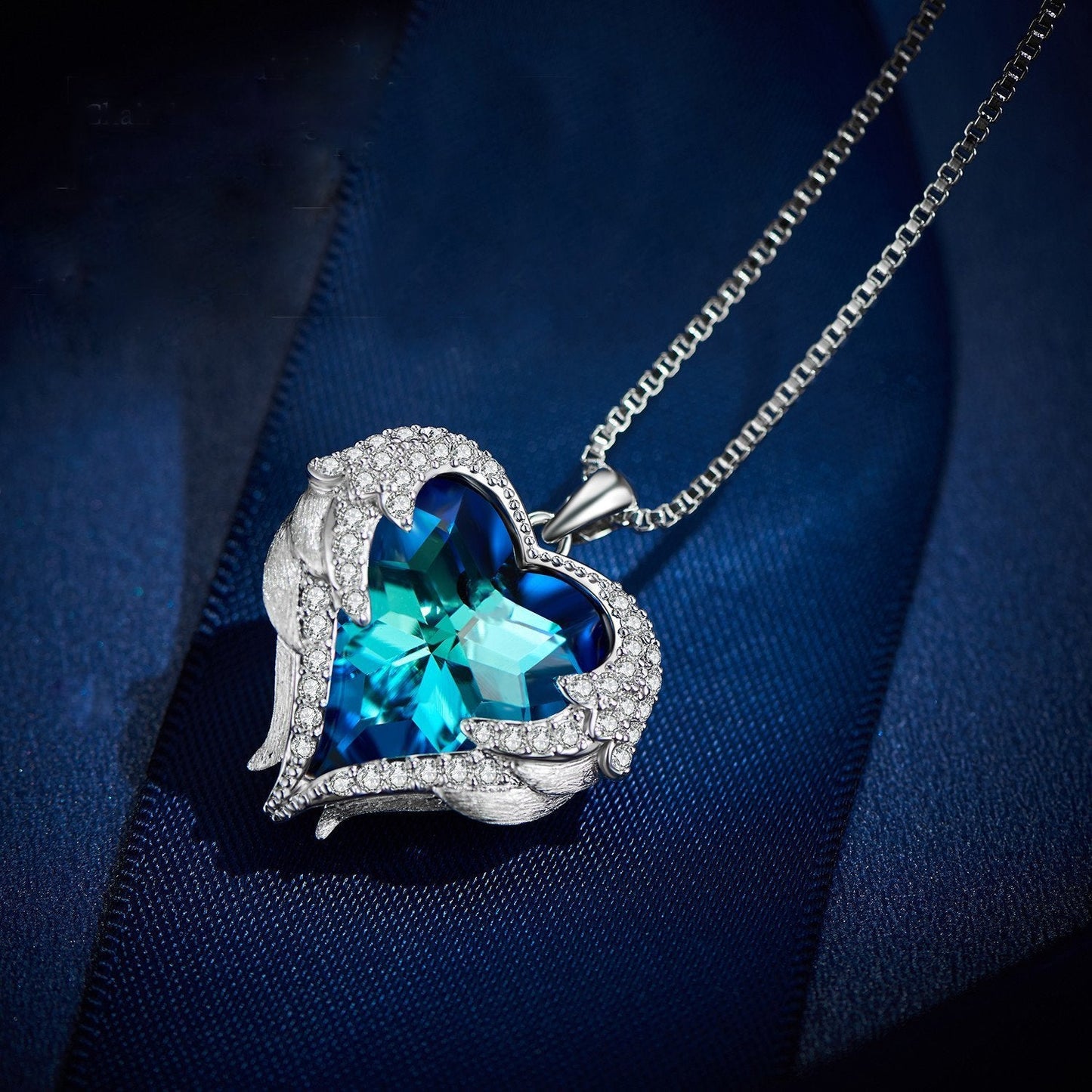 Wings of an Angel Heart Blue Topaz Necklace and Earring Set ITALY Design