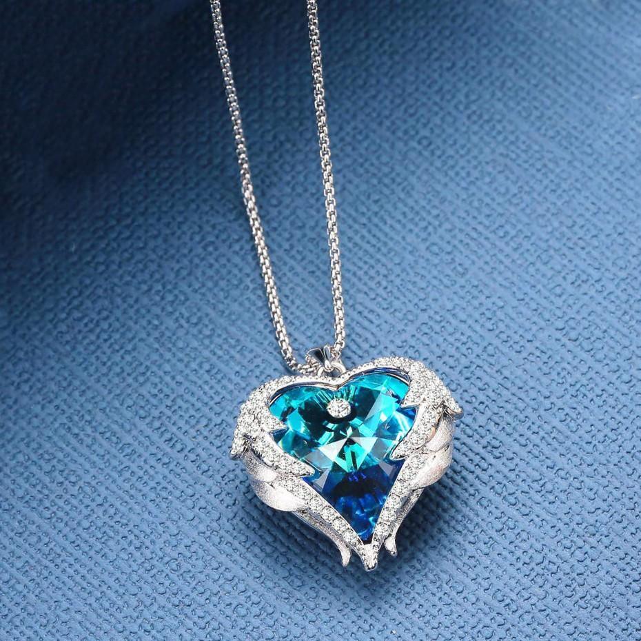 Wings of an Angel Heart Blue Topaz Necklace and Earring Set ITALY Design